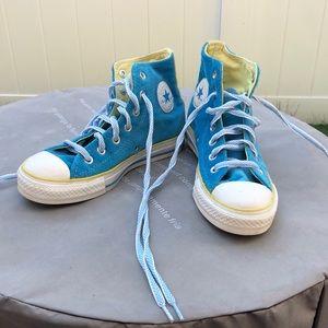 Green and Blue Suede Converse High Tops